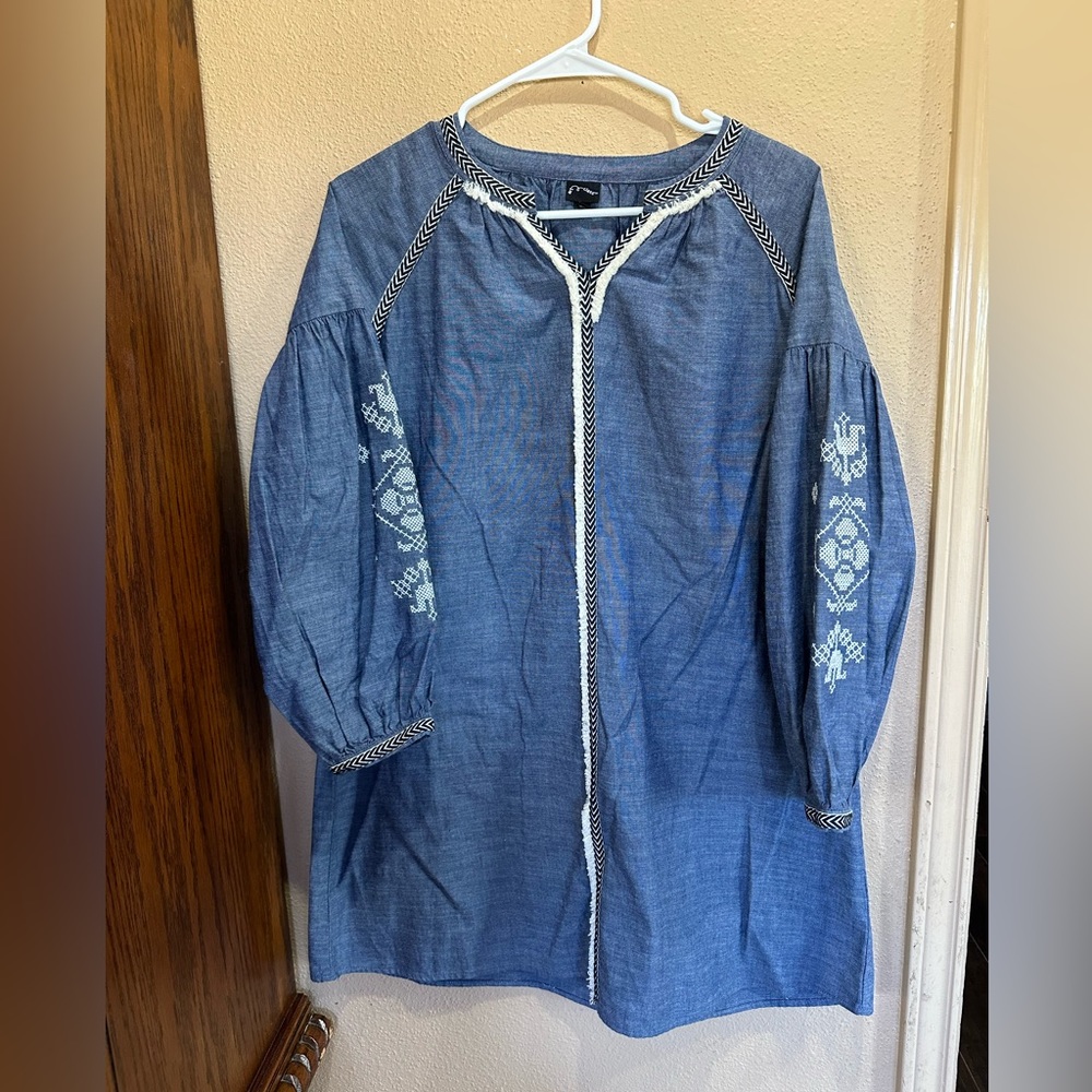 Art Class Denim Embroidered Tunic Dress Size Large 10/12